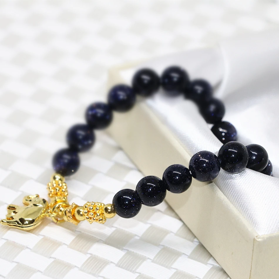 Оптовая цена синий песчаник Браслеты 8 мм круглые бусины Женщины Милая подвеска в