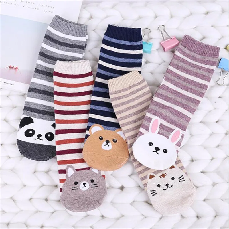 Новые милые носки Kawaii женские мягкие дышащие хлопковые носки повседневные удобные полосатые забавные носки с кроликом, котом и пандой модный стиль Meias