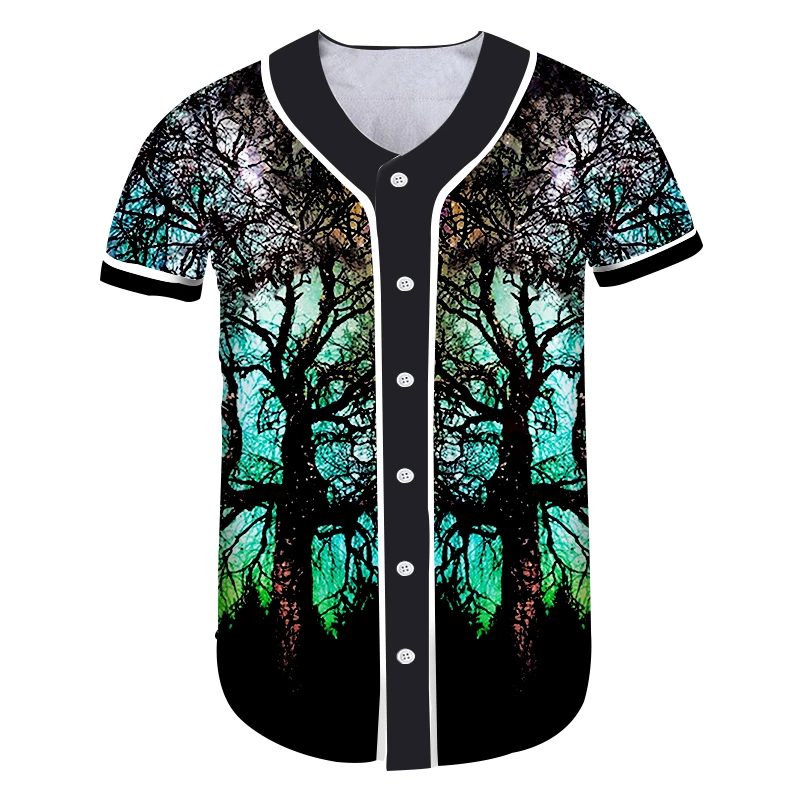 CJLM New Man Colorful Baseball Shirt 3D Printed Personality Tee Starry Sky Tree Mens Spandex Tshirt Hot Sale Wholesale | Мужская одежда
