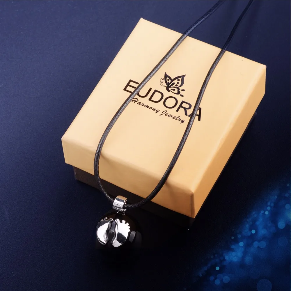 Подвеска Eudora для беременных черная с детскими следами|angel caller|maternity jewelryfootprint pendant |