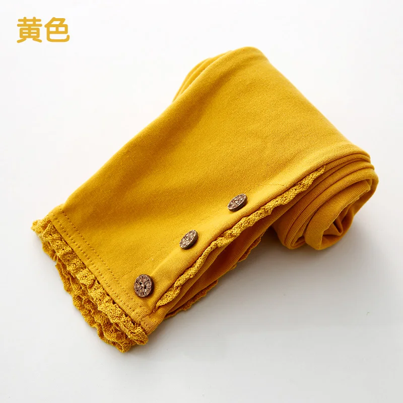 yellow Г. Корейские осенне-зимние однотонные леггинсы с 3 пуговицами для маленьких девочек детская одежда кружевные хлопковые брюки штаны для танцев - Цвет: yellow
