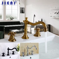 jieni antique brass chrome bathroom kitchen basin mixer tap sink faucet 2 handles 3 pcs golden bathroom basin faucet bathtub tap