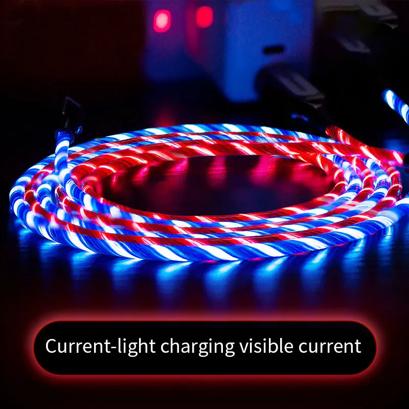 Светодиодный светящийся зарядный кабель USB type C Micro 8 контактный для зарядки