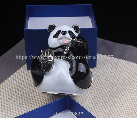 Big Panda Trinket Gift Box Panda Bear Handmade Jeweled Metal Panda Hinged Treasure Holding Box Lovely Panda Trinket Jewelry Box