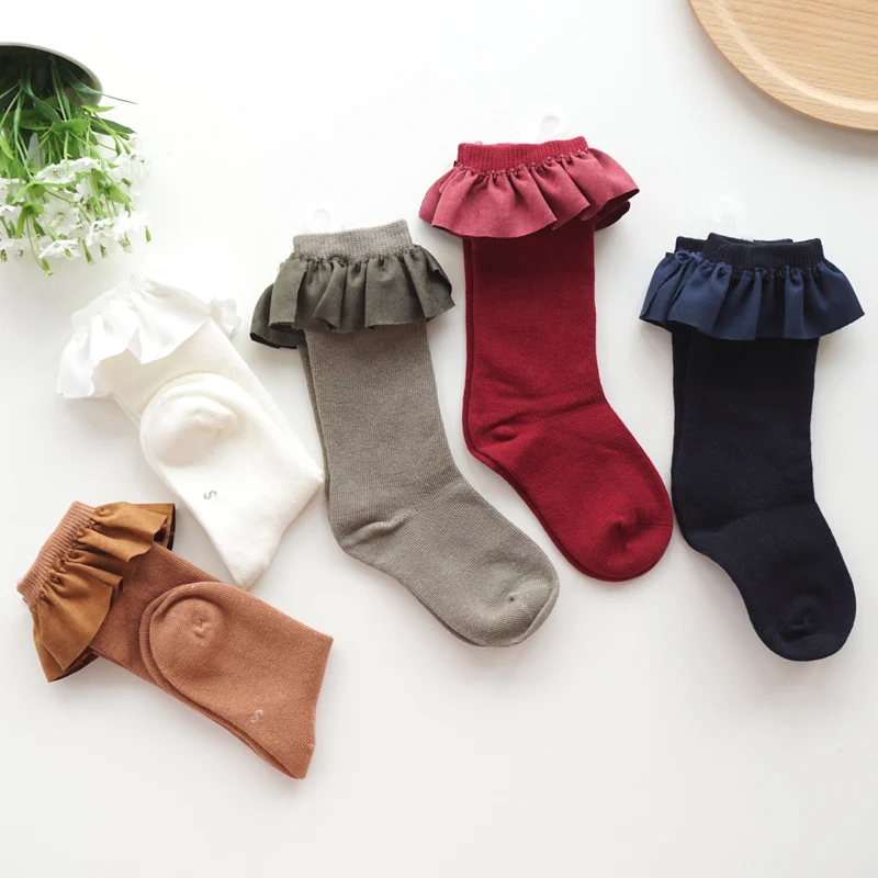 Милые детские носки с оборками для девочек от 2 до 8 лет Детские Длинные теплые