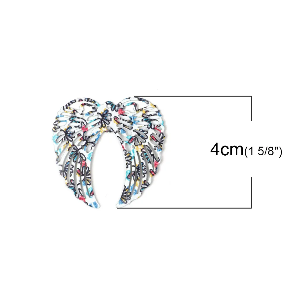DoreenBeads Железный сплав живопись полые крылья Подвески многоцветные филигранные богемные 40 мм(1 5/") x 40 мм(1 5/8"), 5 шт