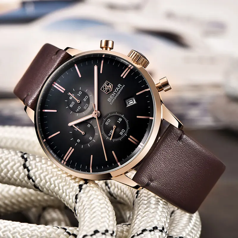 BENYAR New Men's Sports Watch Casual Fashion Brand Waterproof Military Calendar Leather Quartz Simple Relogio Masculino | Наручные