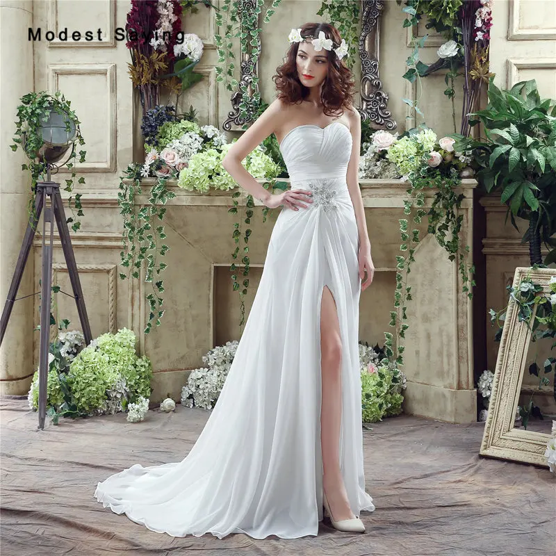 Женское вечернее платье белое а силуэта плиссированное с бусинами|vestido de noiva|de