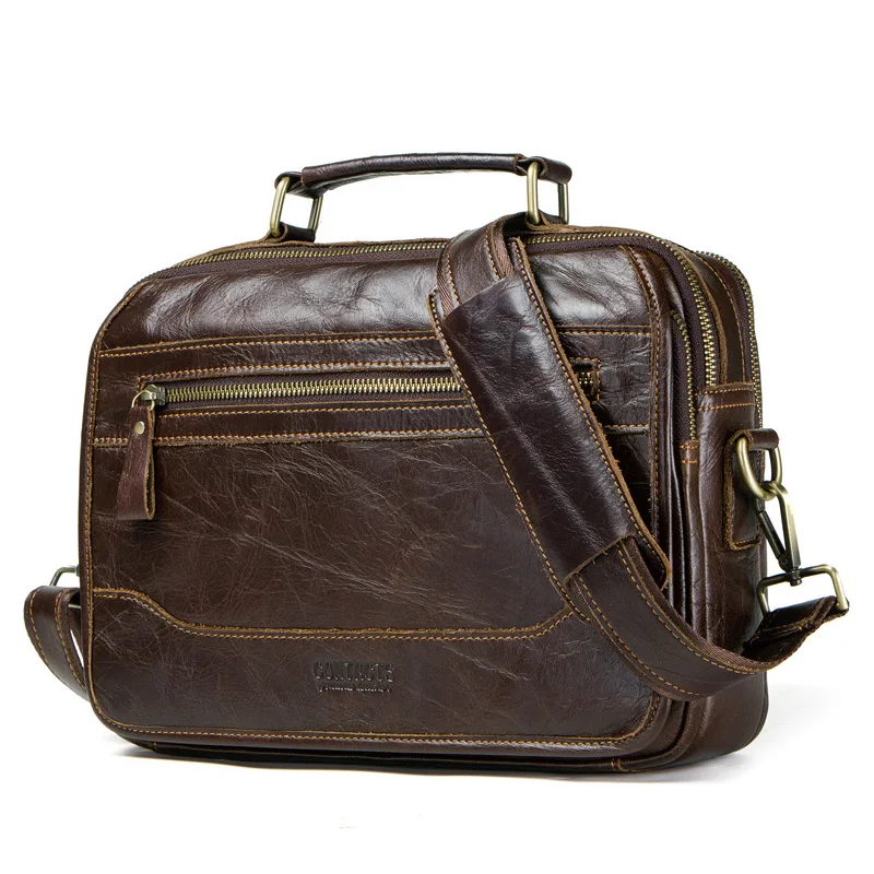 New Luxury Vintage Men's Handbags 100% Cow Genuine Leather Male Shoulder Bag Real Natural Leather Crossbody Bag Messenger Bags