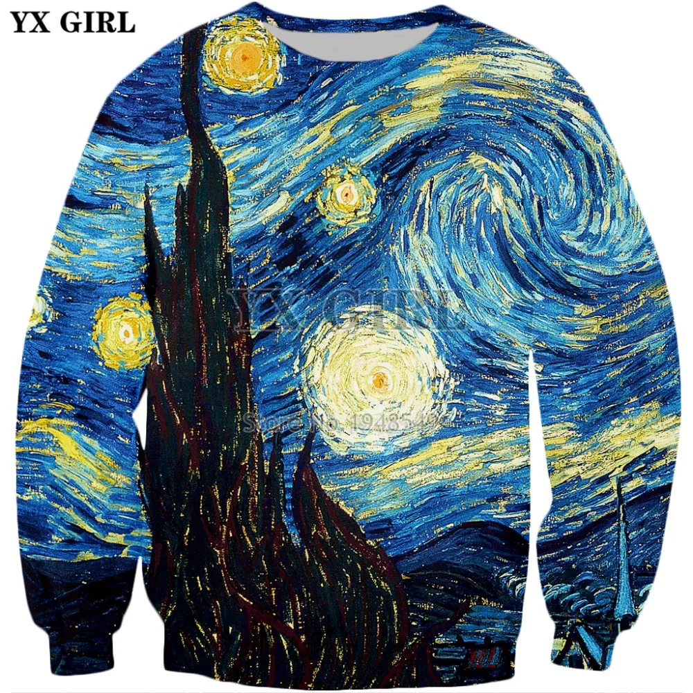 Sudadera con estampado 3D de Vincent Van Gogh para hombre y mujer, jerseys informales de noche estrellada, WZ-22, nueva moda, envío directo, 2018