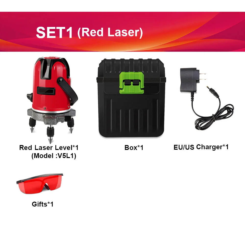 RED LASER 1 V5L1 Лазерный уровень с 5 линиями и 6 точками, 360 Поворотная Красная Зеленая линия, автоматическая самонивелирующаяся наружная, может использоваться приемник, наклонная автоматическая линия - Цвет: RED LASER 1 V5L1