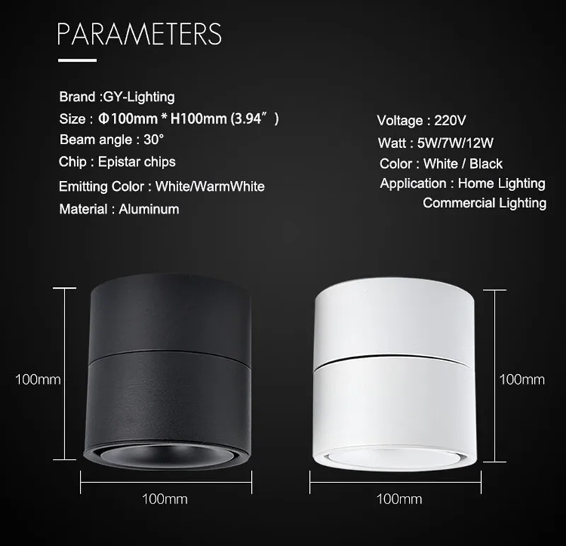 Dimmable COB светодиодный светильник поверхностного монтажа 5 Вт 7 12 15 вращение на 360