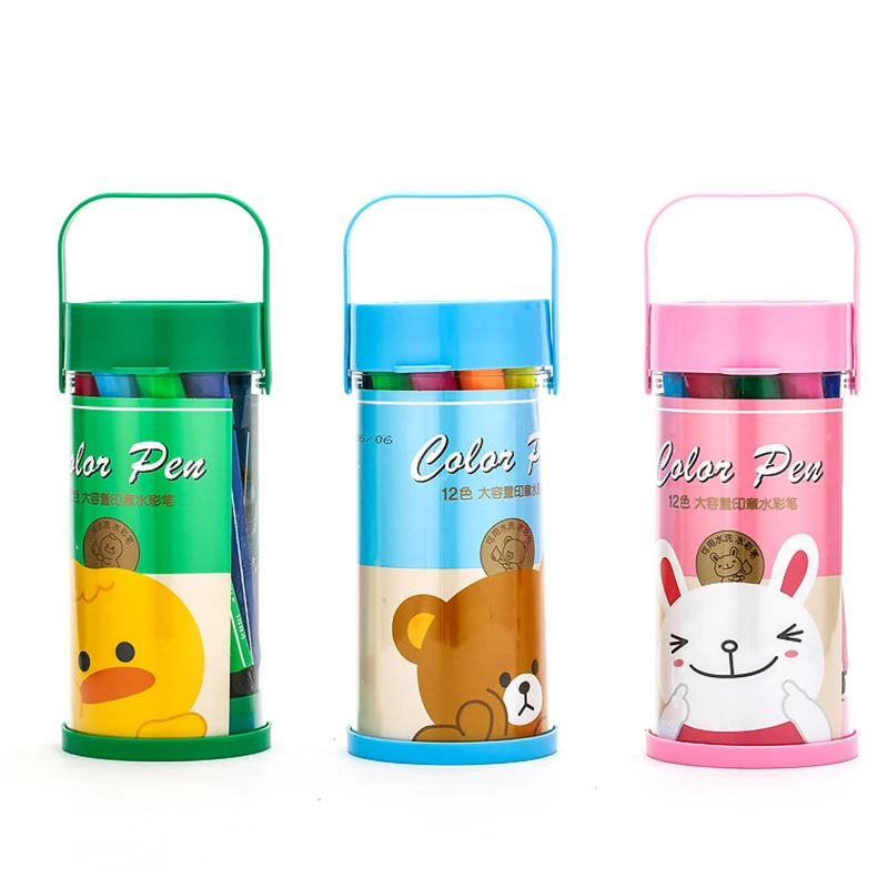 

12/18/24/36 Colors Large Capacity Watercolor Pen Seal Stamp Fluorescent Highlighter Marker Pen Cute Kawaii Drawing Pen