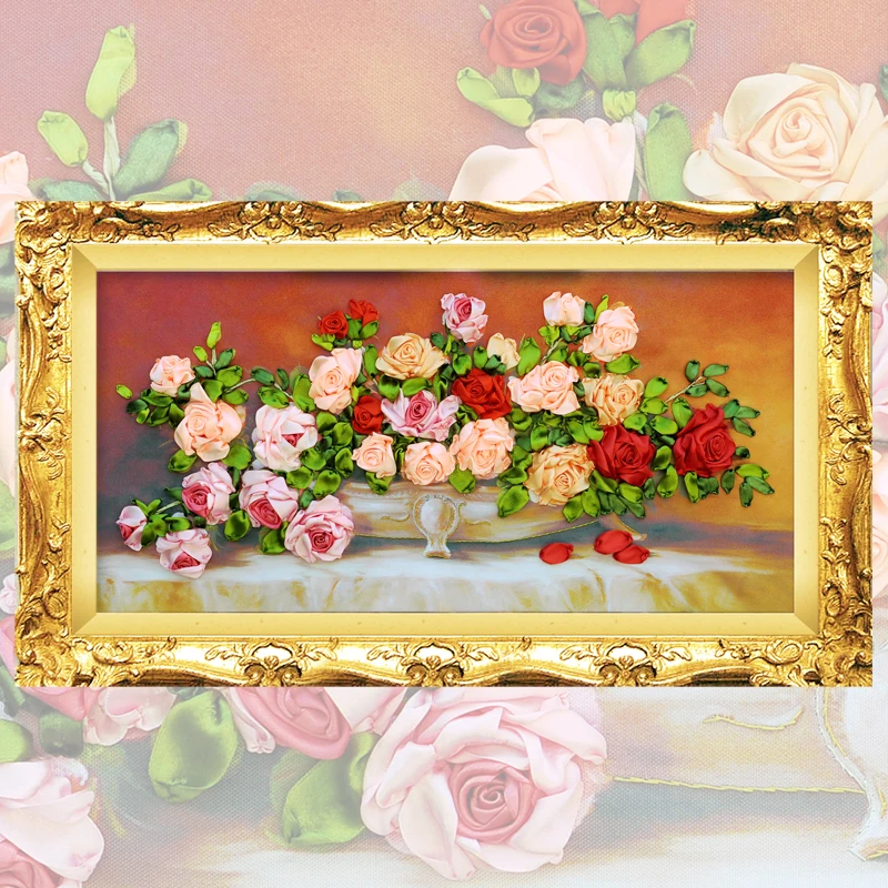 Лента вышивка diy Рисование на холсте цветной принт цветы картина роза рукоделие