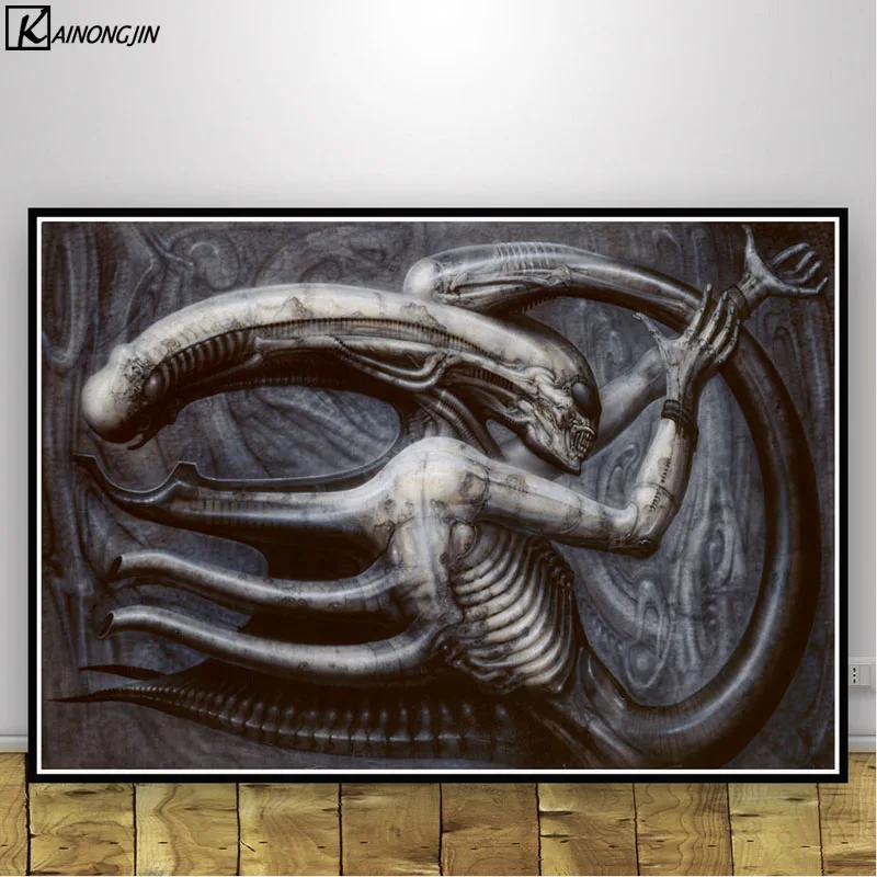 Постеры и принты Hr Giger Li II постер с изображением чужого ужаса произведение искусства Ретро Холст Живопись стены искусство картина для гостиной домашний декор