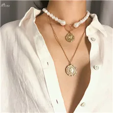 AOMU простое богемный мульти Слои цепь Кулон Колье Цепочки и ожерелья монета с портретом Винтаж уход за кожей лица Мода для Для женщин ювелирные изделия, ювелирные изделия