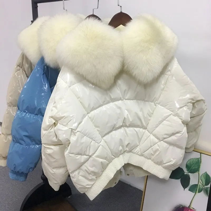 Big Real Fox Fur Collar 2019 Winter Jacket Women 90%White Duck Down Female Oversive Thick Warm Parka Coat | Женская одежда
