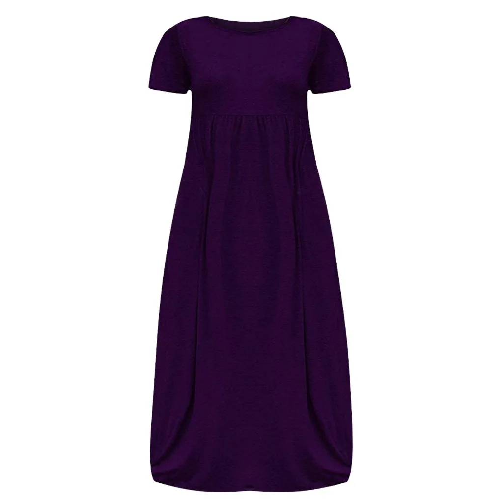 2019 New Fashion Large Size Loose Casual Dress women's Solid Color short sleeved Summer Dresses Plus Size|Женские платья| |