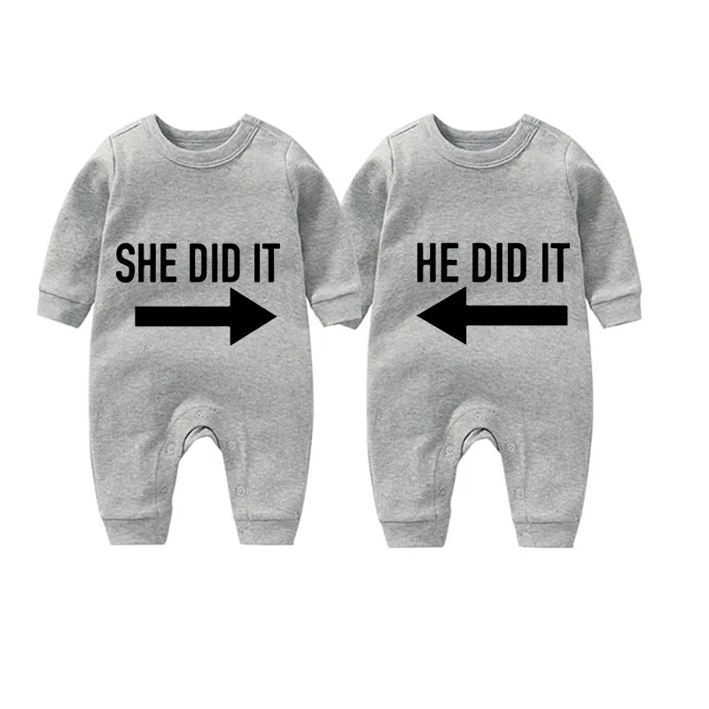 Новый дизайн модное боди ysculbutol с надписью she did it and he baby индивидуальная Одежда для