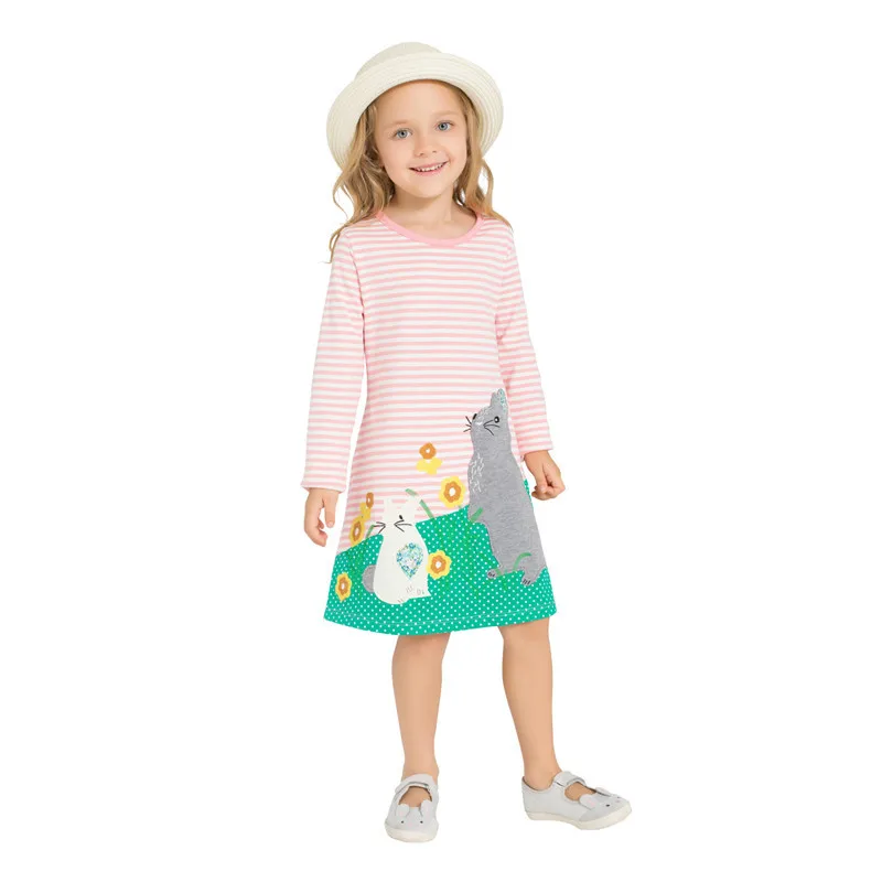 New designed spring Autumn winter girls dresses applique Flowers and animals Girl Dress tops Clothes for children 3-12 years | Детская