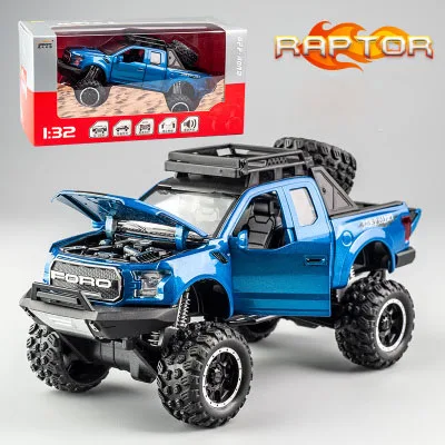 Blue-Box KIDAMI 1:32 Ford Raptor F150 Big Wheel MINIAUTO литая под давлением Модель автомобиля игрушки для детских подарков машинки - Цвет: Blue-Box