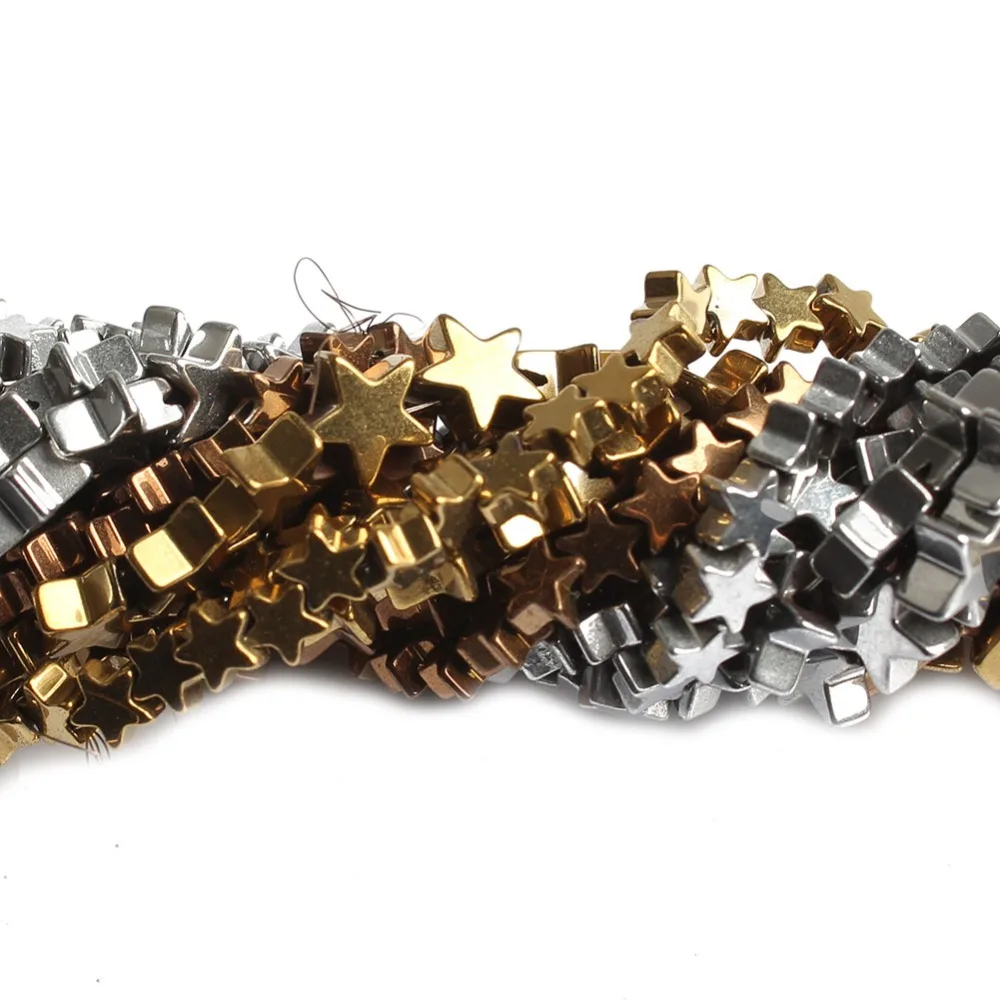 Natural Stone Gold Silver Color Flat Stars Hematite Beads Pentagram Loose Spacer Bead For Jewelry Making DIY Bracelet 4/6/8/10mm | Украшения