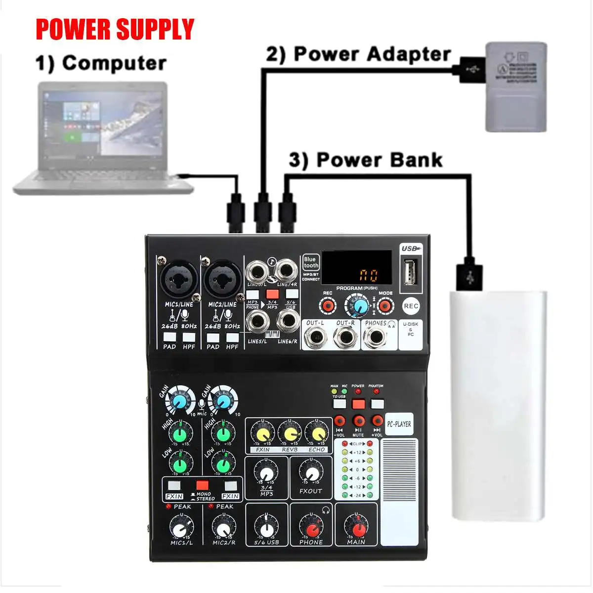 LEORY портативный аудиомиксер с 6 каналами USB bluetooth для DJ Live Stage музыкальный