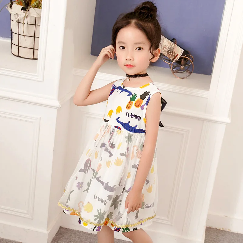 Летнее платье для девочек новинка 2018 принцессы без рукавов с цветочным рисунком