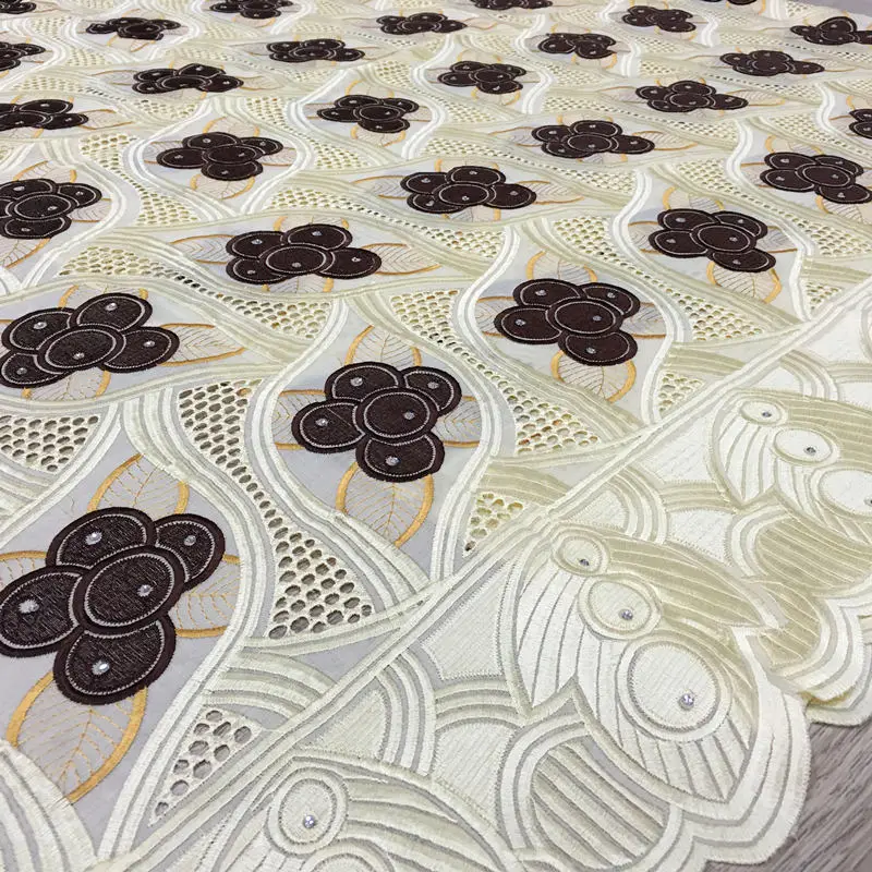 2019 Новый дизайн африканская ткань высокого качества хлопок кружева бежевый