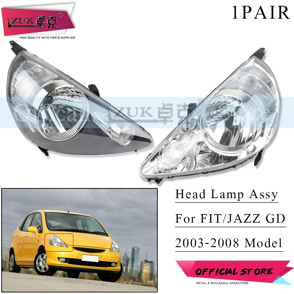 ZUK 1 пара спереди головной светильник лампы для HONDA FIT JAZZ 2003 2004 2005 2006 2007 2008 GD1 GD3 серого, белого цвета