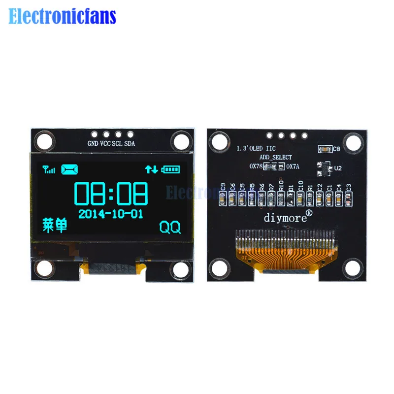 4PIN 1," 1,3 дюймов IIC IEC серийный 128x64 SSH1106 OLED ЖК-дисплей белый/синий экран модуль для Arduino 12864 плата с ЖК-экраном