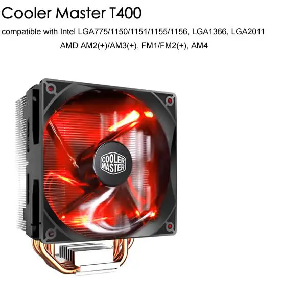T400 Red Cooler Master T400 T400i 12 см 4-контактный вентилятор для охлаждения процессора 4 медные тепловые трубки радиатор для процессора Intel 775 115X1366 2011 CPU AM4 - Цвет лезвия: T400 Red