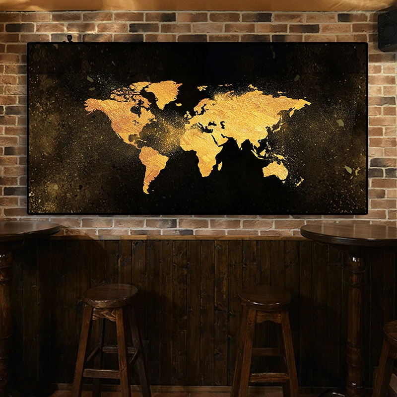 Modern Black and Gold World Map Abstract Canvas Painting Scandinavian Posters Prints Wall Art Picture for Living Room Decor | Дом и сад