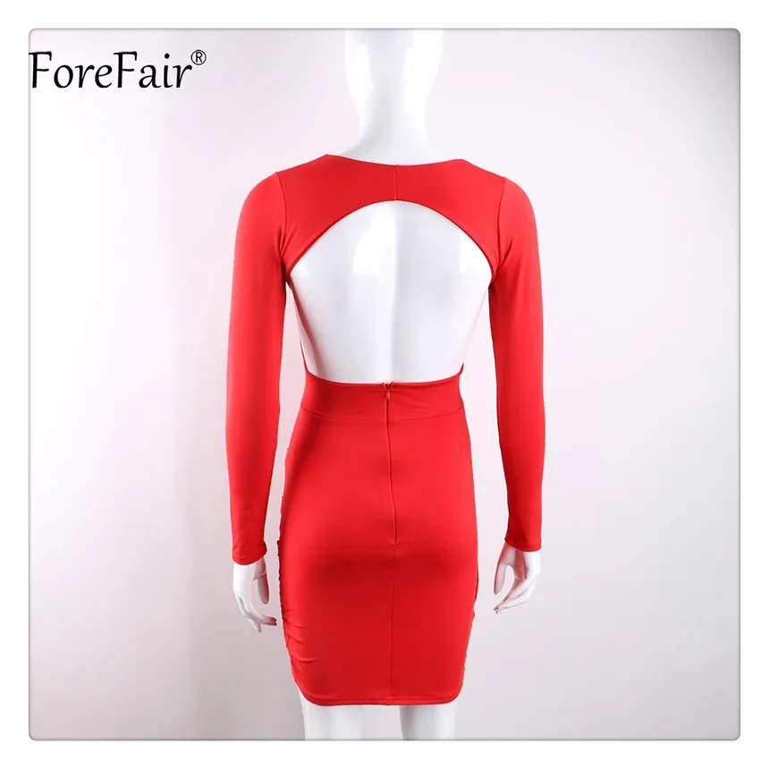 Forefair Новое поступление года Осенне-зимняя Дамская обувь с длинным рукавом платье Sexy Глубокий V Средства ухода за кожей шеи спинки оболочки Bodycon Платья для вечеринок