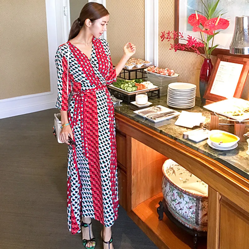 Женское шифоновое макси платье HAMALIEL винтажное длинное пляжное с галстуком