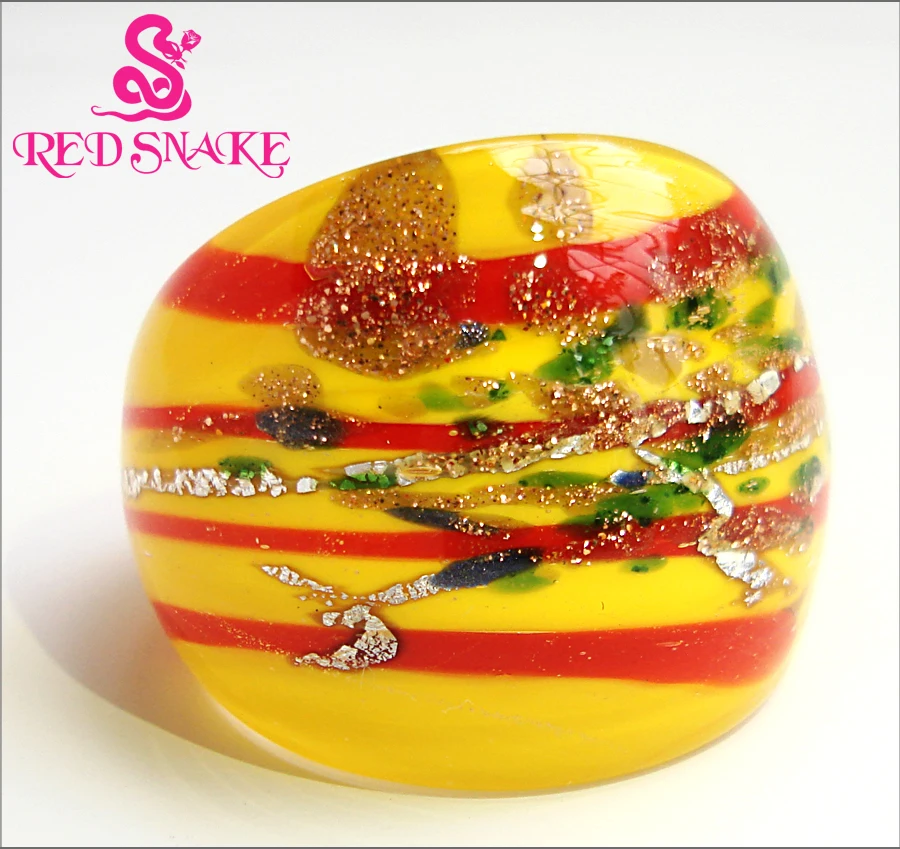 

RED SNAKE Fashion Ring Handmade Yellow and red line Murano Glass Rings