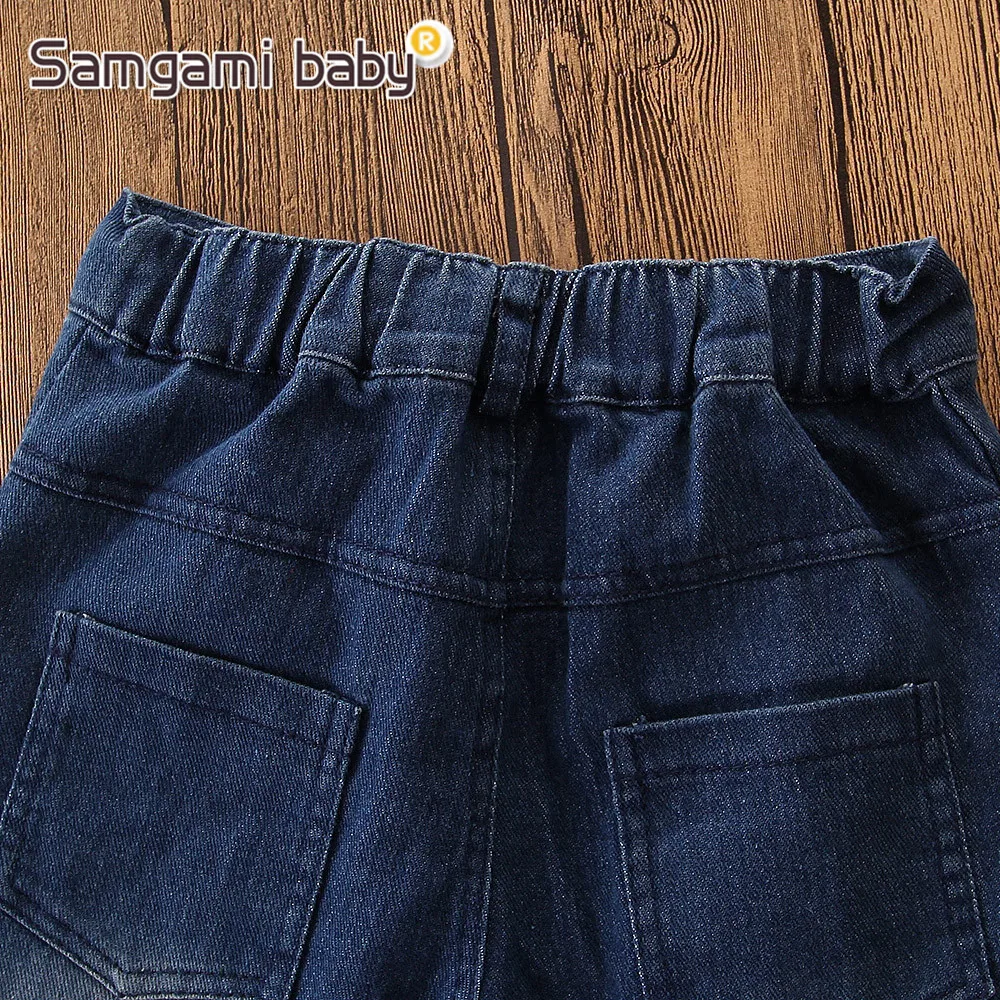 SAMGAMI BABY Retail Kids Clothing Set Black Short Sleeve T-shirt+denim Shorts 2pcs Outfit Baby Boy Clothes Summer Casual Style | Детская