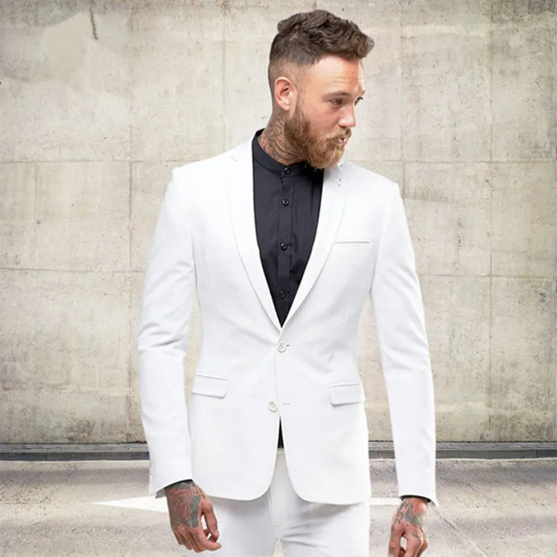 

Two Pieces White Wedding Tuxedos Slim Fit Best Groomsmen Suits Cheap Wedding Suit Prom Party Wear Custom Made (jacket+pant)