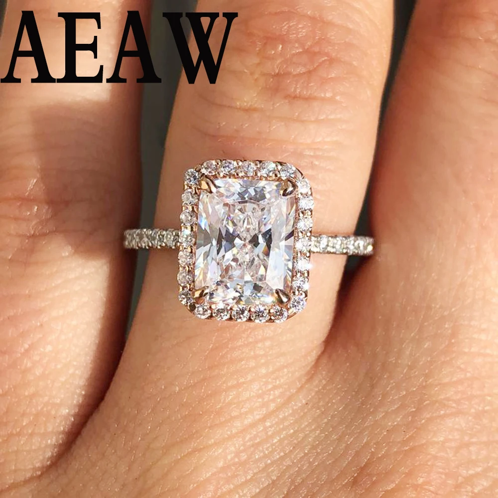 Женское кольцо для помолвки однотонное из белого золота 14 к 2ct 4ct DF Moissanite лучистое