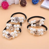 4pcslot floral women fashion pearls bow elastic hair bands for girls crown lovely hair accessories hair rope ring scrunchies
