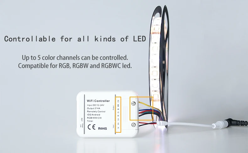 Wifi RGB+ CCT 5CH полоса управления Лер музыка и таймер управление Лер смартфон приложение управление Amazon Alexa Google Home Голосовое управление DC12-224V