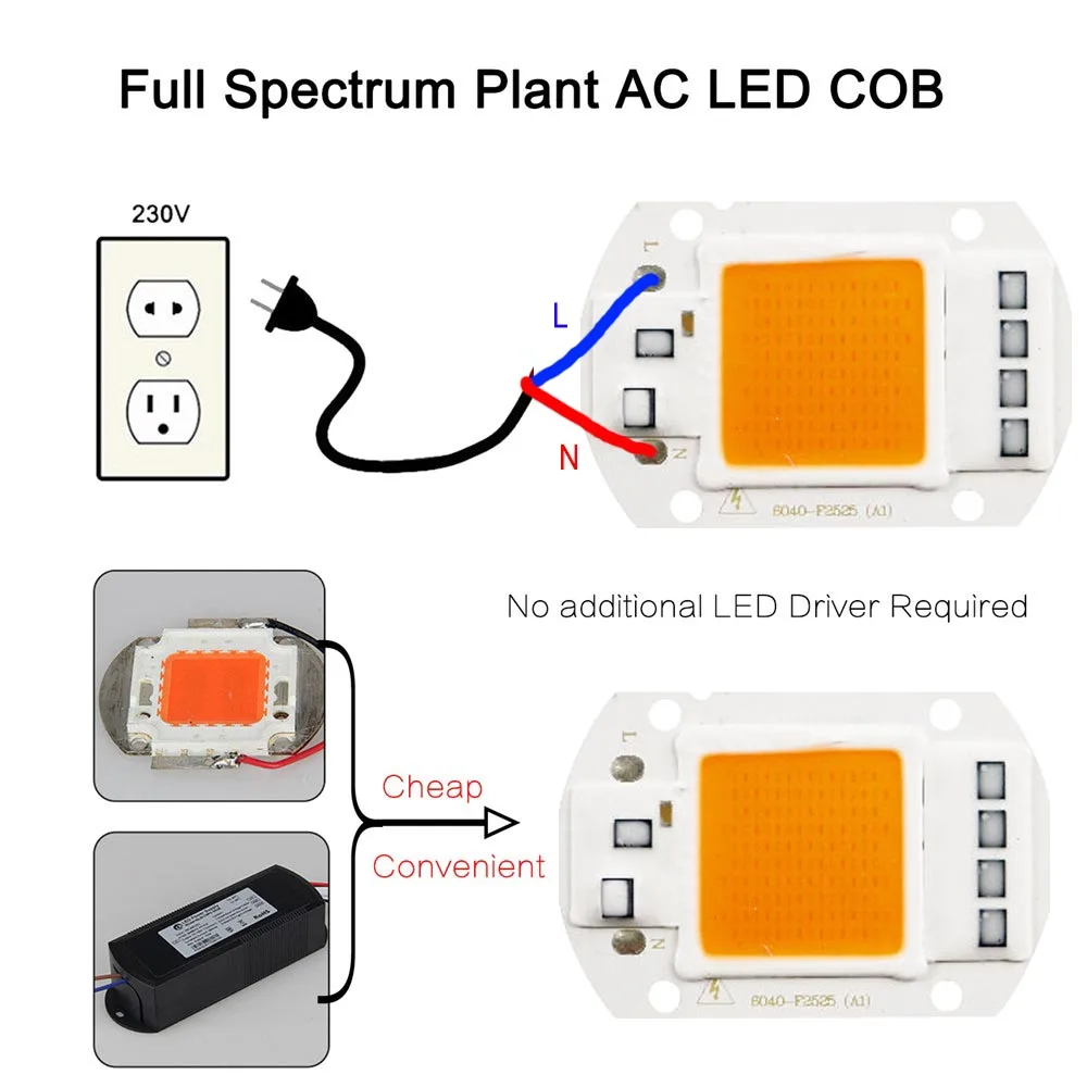 LED Grow COB Chip Phyto Lamp полный спектр AC220V 20 Вт 50 100 для комнатного выращивания растений и