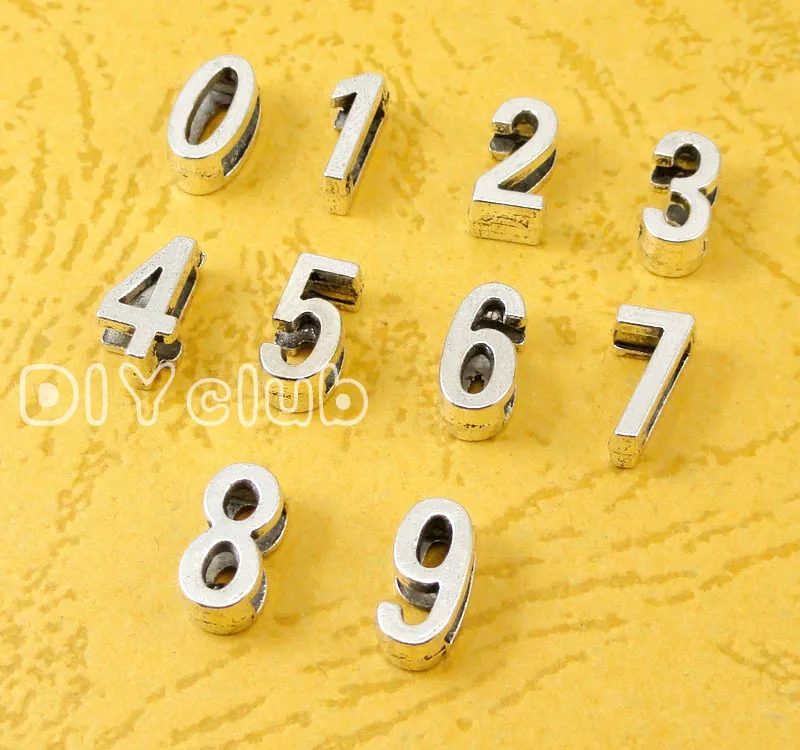 50pcs Number покрытые серебром Подвески Полный комплект для детей 0 1 2 3 4 5 6 7 8 9