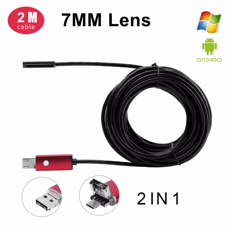 spcc026B Antscope 7 мм объектив 2 в 1 взаимный обмен данными между компьютером и периферийными устройствами Android эндоскоп 2/5/10M 720P с гибким световодом для съемки с 6 Светодиодная трубка телефона проверка ПК Камера эндоскоп 30 - Цвет: spcc026B