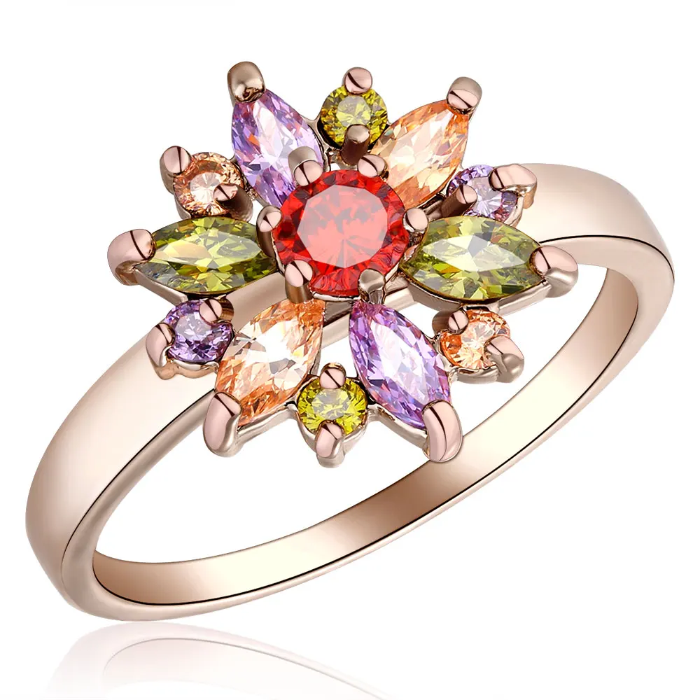 Colorful Beiver многоцветное циркониевое цветочное кольцо для женщин цвета розового золота обручальные/вечерние ювелирные изделия - Цвет основного камня: Colorful