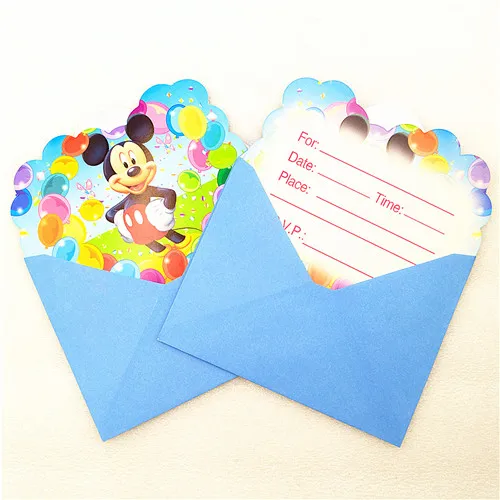 invitation card 6pc Микки Маус дети день рождения поставки украшения сувениры одноразовая посуда баннеры тарелки чашки набор скатертей для маленьких мальчиков - Цвет: invitation card 6pc