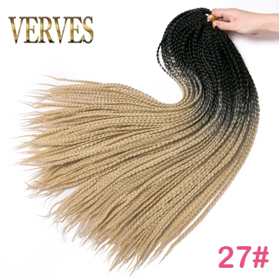 #27 VERVES вязание крючком косички 24 дюймов коробка косичка оптом косичка 22 корня/упаковка Омбре синтетические косички наращивание волос Термостойкое волокно - Цвет: #27