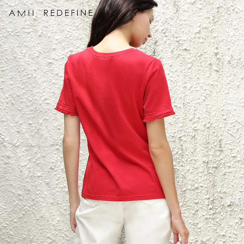AMII REDEFINE T-shirt Summer 2018 Causal Tassel Short Sleeve O-neck Plus Size Female Tee Top | Женская одежда