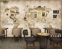 beibehang custom photo wallpaper mural europe and america retro world map newspaper bar coffee shop wall papers home decor