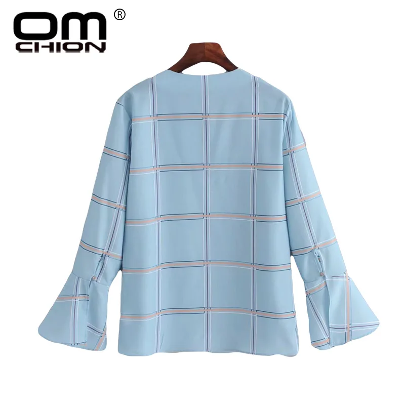 Omchion Blusa feminina 2018 Новый O Средства ухода за кожей шеи плед шифон Летний Топ